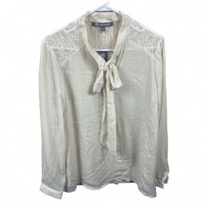 Daisy Fuentes Ivory Blouse with Lace and Bow